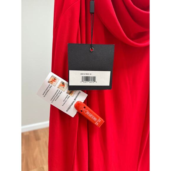 NEW NWT Mac Duggal 26512 Red Jersey One Shoulder Draped Back Gown size 10 - Picture 5 of 6